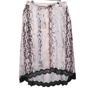 Ted Baker Midi Skirt Womens Size 4 Cierraa Confetti Animal Print Hi Lo Lace NWT